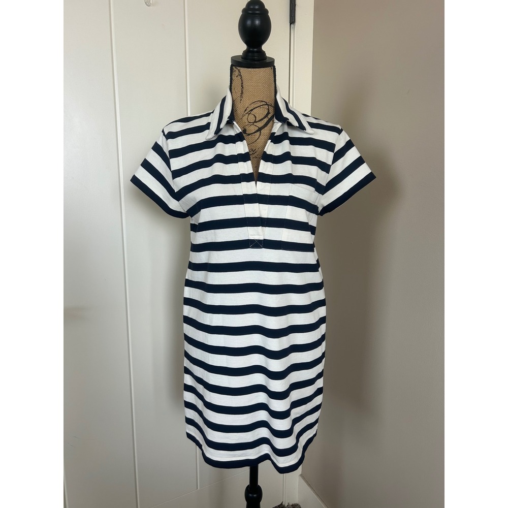 Veronica Beard Navy and White Striped Cotton Nautical Preppy Polo Dress Size S